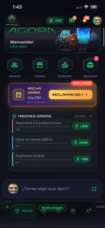 Misiones diarias y racha en la app de Ágora